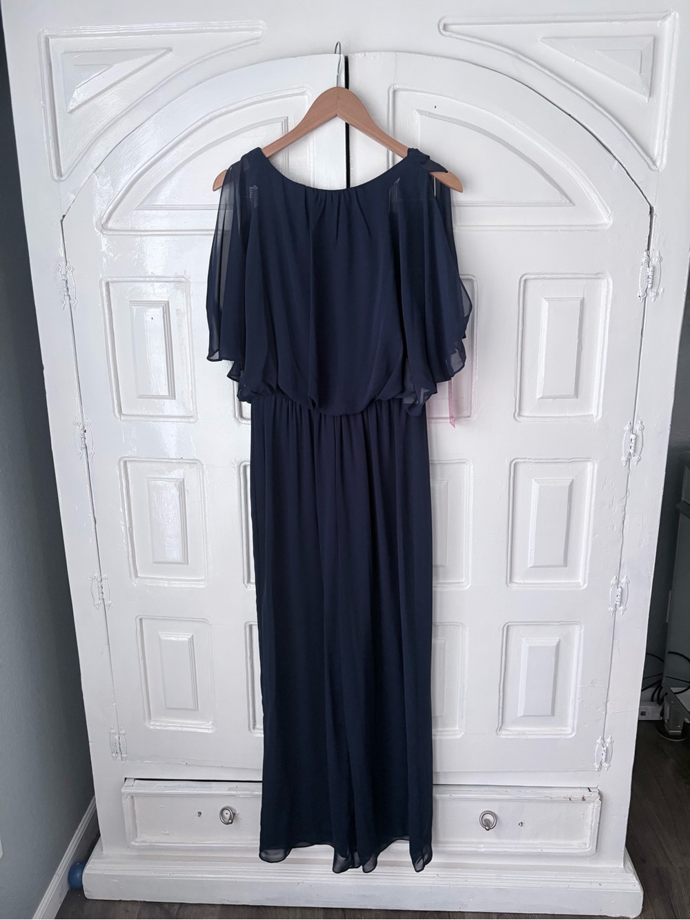 Marina Navy Chiffon Cold-Shoulder Maxi Dress